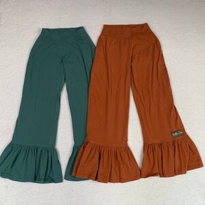 Matilda Jane Big Ruffle Flare Pants Womens XS Boho Orange Teal Pull On BUNDLE